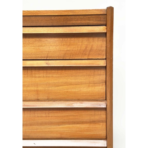 357 - A YOUNGER CHEST, 1970s figured teak with four long drawers, 1 06cm W x 46cm D x 90cm H.