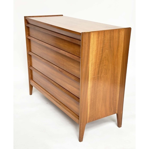 357 - A YOUNGER CHEST, 1970s figured teak with four long drawers, 1 06cm W x 46cm D x 90cm H.