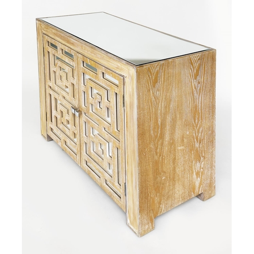 358 - SIDE CABINET, contemporary limed oak with two bevelled mirror lattice panelled doors, 79cm W x 77cm ... 