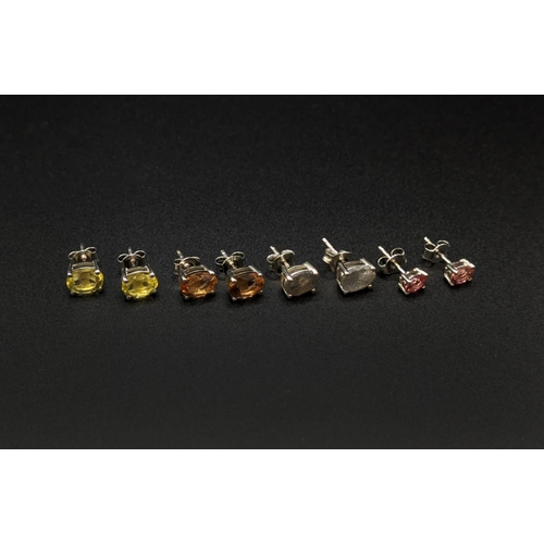 36 - A COLLECTION OF ASSORTED SILVER STUD EARRINGS, set with various gemstones, including Labradorite, Al... 