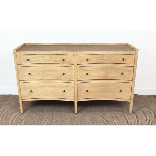 360 - CHEST OF DRAWERS GRAHAM AND GREEN, of serpentine form, with a rattan top, 153cm W x 90cm H x 50cm D