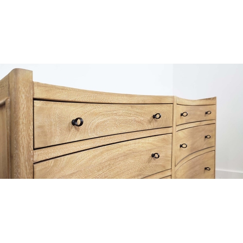 360 - CHEST OF DRAWERS GRAHAM AND GREEN, of serpentine form, with a rattan top, 153cm W x 90cm H x 50cm D