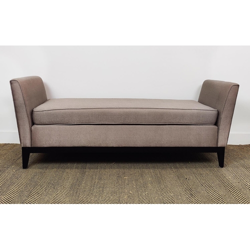 370 - UPHOLSTERED LONG BENCH, 52cm D x 66cm x 164cm L.