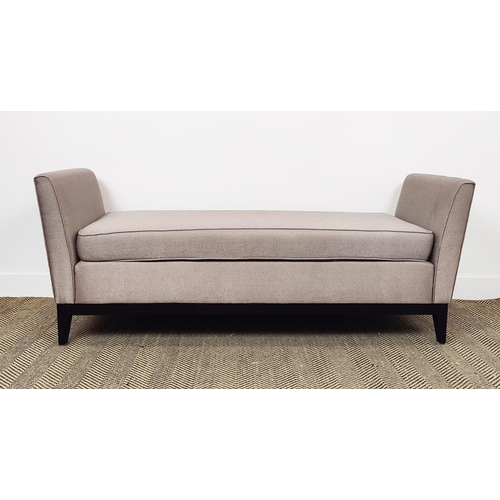 370 - UPHOLSTERED LONG BENCH, 52cm D x 66cm x 164cm L.