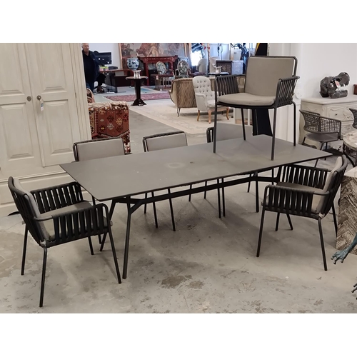 372 - GARDEN SET, including rectangular table 98cm D x 76cm x 210cm L, along with with six chairs.