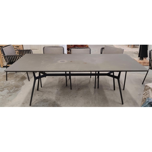 372 - GARDEN SET, including rectangular table 98cm D x 76cm x 210cm L, along with with six chairs.