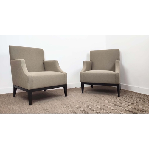 373 - ARMCHAIRS, a pair, in a moss coloured fabric upholstery, each 75cm wide. (2)