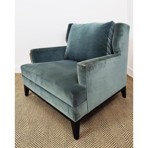 376 - ARMCHAIR, blue velvet upholstered, 76cm W x 88cm H.