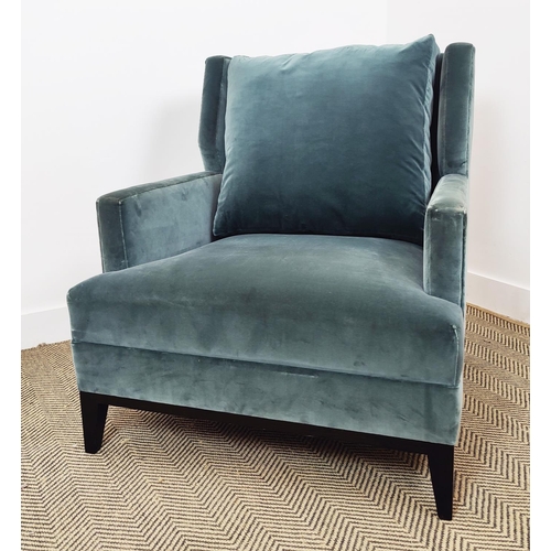 376 - ARMCHAIR, blue velvet upholstered, 76cm W x 88cm H.