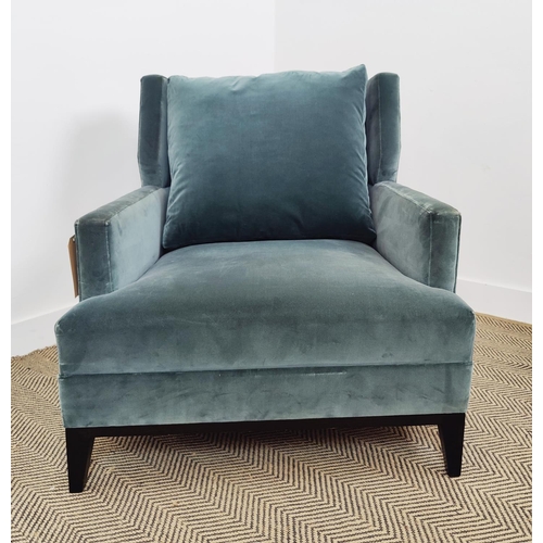 376 - ARMCHAIR, blue velvet upholstered, 76cm W x 88cm H.