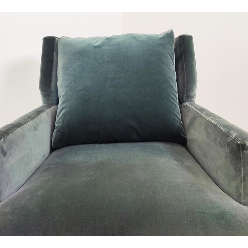 376 - ARMCHAIR, blue velvet upholstered, 76cm W x 88cm H.