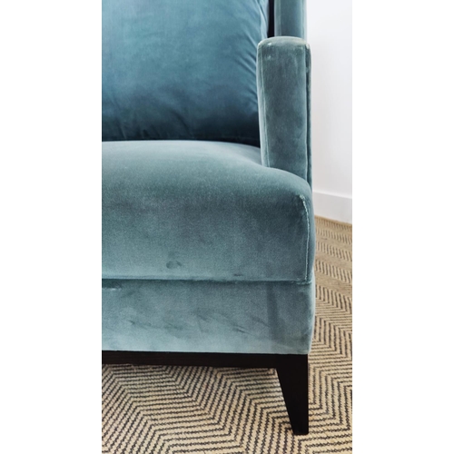 376 - ARMCHAIR, blue velvet upholstered, 76cm W x 88cm H.