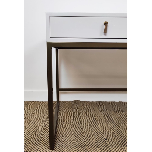 379 - DESK, with three frieze drawers and fabric style top, 170cm W x 60cm D x 76cm H.