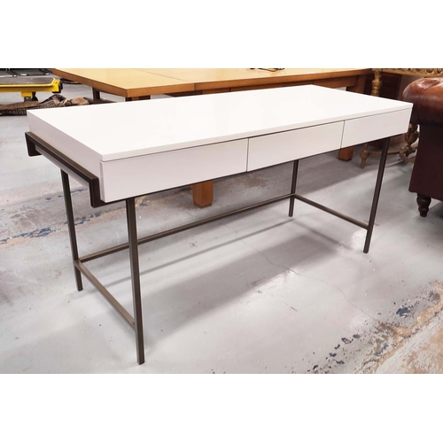 380 - DESK, with three frieze drawers, 60cm D x 150cm W x 76cm H.