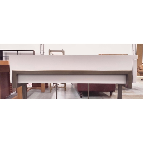 380 - DESK, with three frieze drawers, 60cm D x 150cm W x 76cm H.