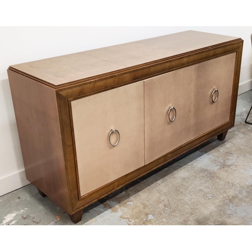 383 - SIDEBOARD, three doors, two enclosing drawers, one a cupboard, 51cm x 87cm H x 161cm.