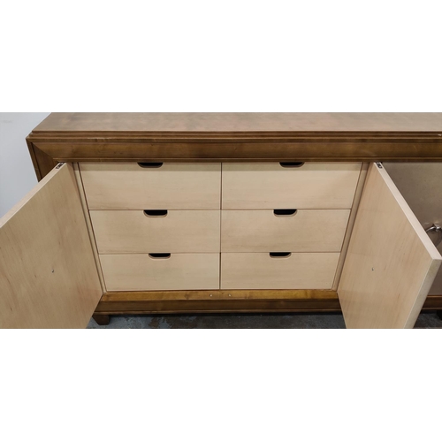 383 - SIDEBOARD, three doors, two enclosing drawers, one a cupboard, 51cm x 87cm H x 161cm.