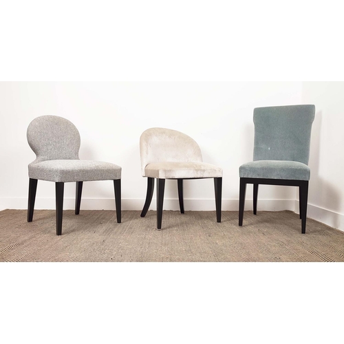 384 - SIDE CHAIRS, 3 differing, one duck egg blue velvet, one flecked and one silvery velvet with contract... 