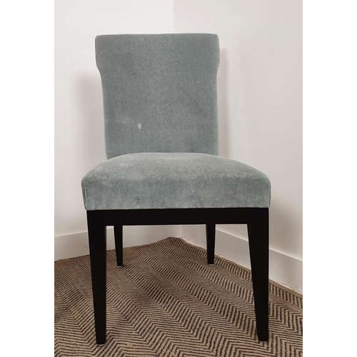 384 - SIDE CHAIRS, 3 differing, one duck egg blue velvet, one flecked and one silvery velvet with contract... 