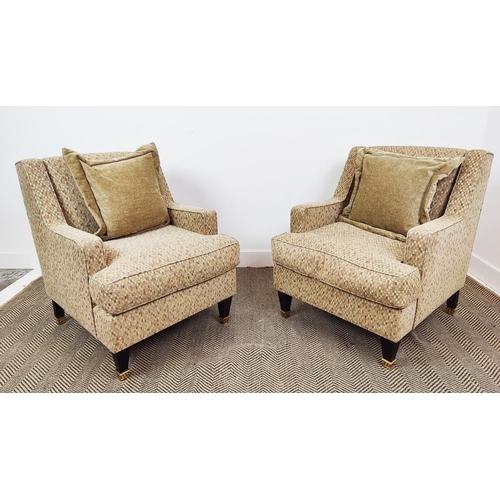 416 - ARMCHAIRS, a pair, in a checked chenille, each 67cm x 85cm. (2)