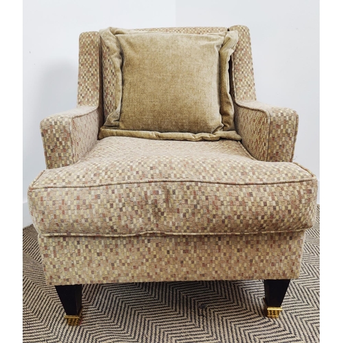 416 - ARMCHAIRS, a pair, in a checked chenille, each 67cm x 85cm. (2)