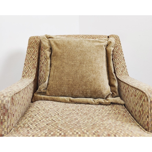 416 - ARMCHAIRS, a pair, in a checked chenille, each 67cm x 85cm. (2)