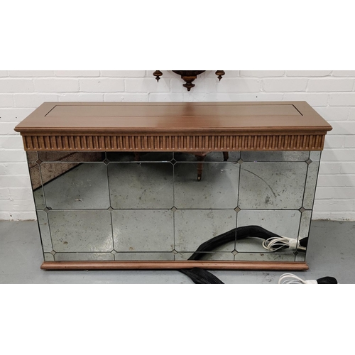 429 - MIRRORED TV CABINET, antiqued mirrored glass front, electrically operated, 128cm x 40cm x 74cm H.