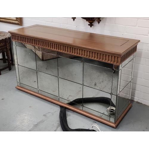 429 - MIRRORED TV CABINET, antiqued mirrored glass front, electrically operated, 128cm x 40cm x 74cm H.