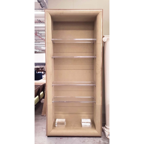 431 - BOOKSHELVES, a pair, with perspex shelves, each 113cm x 44cm x 255cm H. (2)