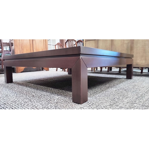 432 - LOW TABLE, of large proportions, with a geometric patterned top with metal inlay, 142cm x 142cm x 40... 