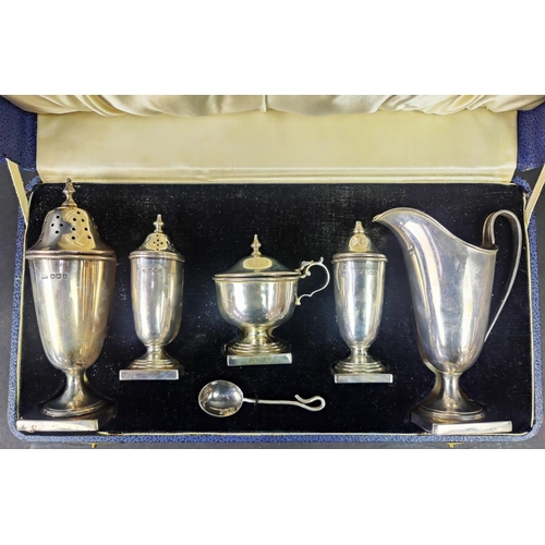 5 - AN EDWARD VIII STERLING SILVER CRUET SET, Sheffield 1936m by Viners, complete with box, plus a '800'... 