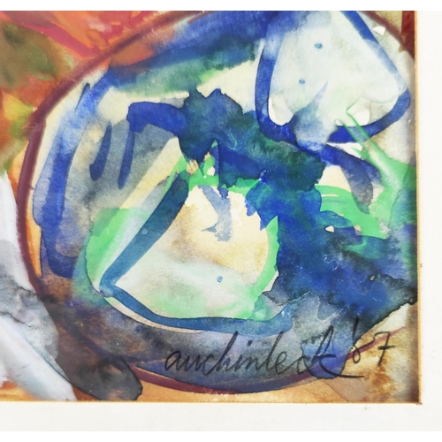 67 - STELLA AUCHINLECK, 'Agacin Altinda', gouache, signed and dated 87, framed.