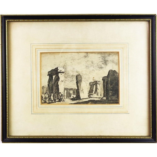 68 - 19TH CENTURY BRITISH SCHOOL, 'Stonehenge', pencil sketch, 9.5cm x 14.5cm, framed.