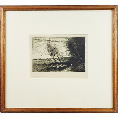 71 - JOHN EVAN HODGSON (British 1831-1895), 'A Windy Day' etching signed and titled in pencil, 18cm x 24c... 