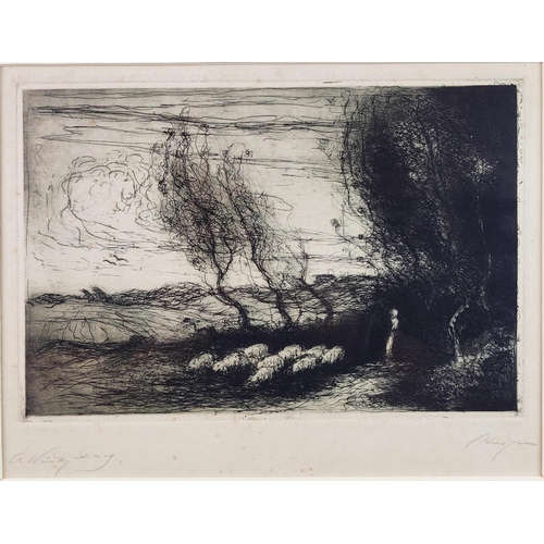 71 - JOHN EVAN HODGSON (British 1831-1895), 'A Windy Day' etching signed and titled in pencil, 18cm x 24c... 