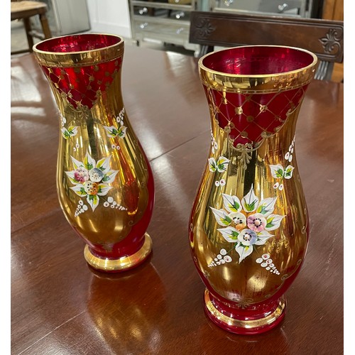 41 - VENETIAN MURANO TRE FUOCHI RUBY GLASS, comprising three pairs of vases, a pair of pitchers, a pair o... 