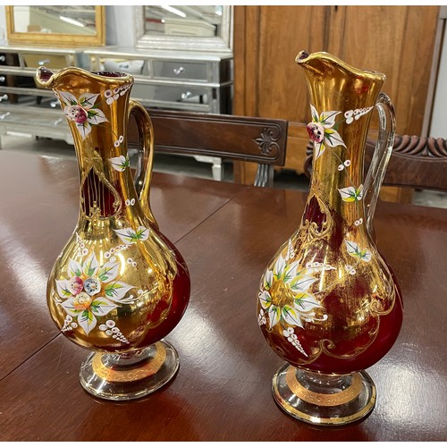 41 - VENETIAN MURANO TRE FUOCHI RUBY GLASS, comprising three pairs of vases, a pair of pitchers, a pair o... 