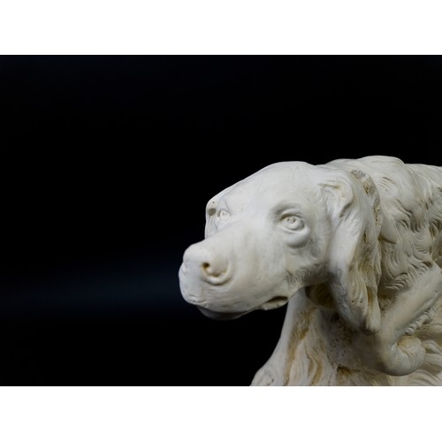 44 - TWO DOG FIGURES, plaster, one depicting a labrador and the other of a golden retriever,, largest6 27... 