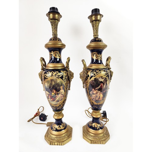 45 - A PAIR OF VIENNA STYLE TABLE LAMPS, gilt metal mounts, 66cm H. (2)