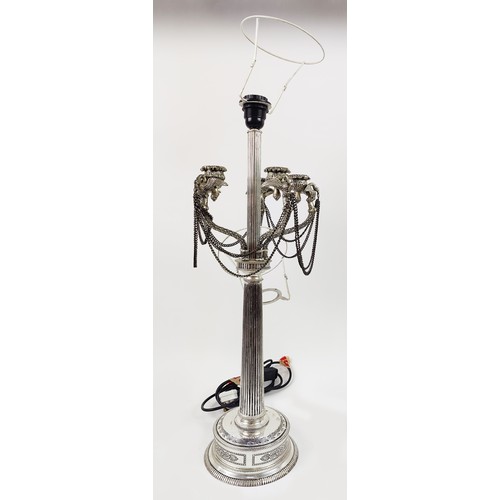 47 - A PAIR OF SILVER PLATED CANDELABRA STYLE TABLE LAMPS, neo-classical style, 65cm H.