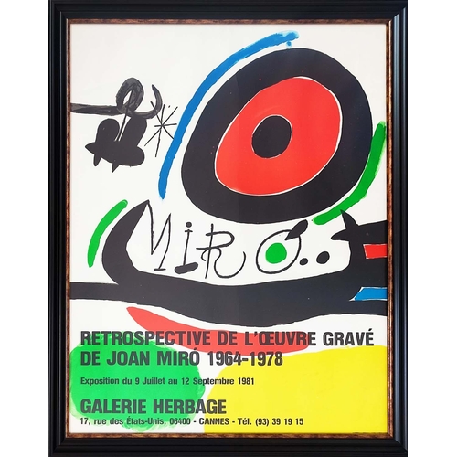 112 - JOAN MIRO, 'Retrospective De L'Oeuvre Grave - Cannes 1981' lithograph, 75cm x 55cm, framed.