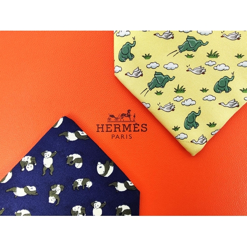 23 - HERMÈS SILK TIES, two of assorted animal designs, one with box. (2)