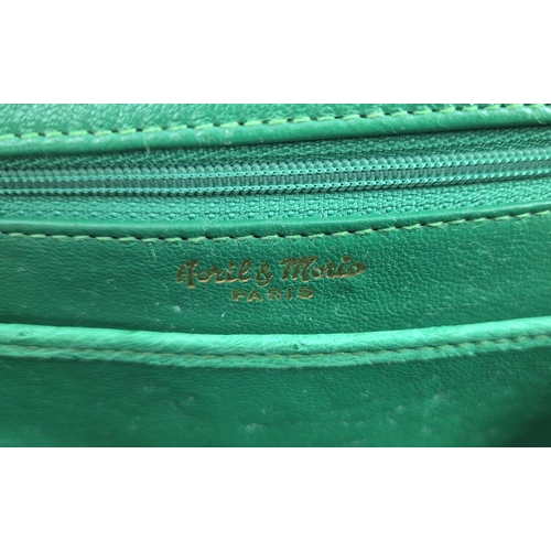 24 - AVRIL & MORIO PARIS VINTAGE BAGS, four, a green color ostrich and leather, with single top handle 23... 