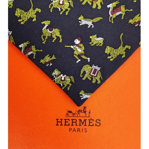 27 - HERMÈS SILK TIE, with box together with a Gucci silk tie, a René Chagal silk tie, a Georg Jensen sil... 