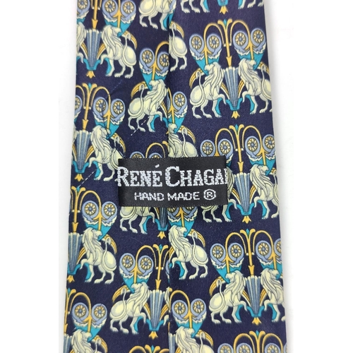 27 - HERMÈS SILK TIE, with box together with a Gucci silk tie, a René Chagal silk tie, a Georg Jensen sil... 