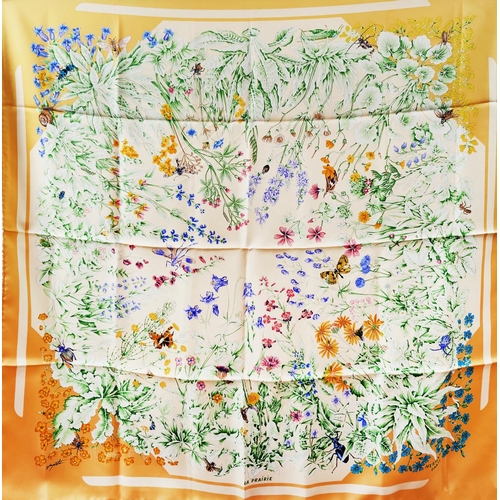 29 - HERMÈS SCARF 'LA PRAIRIE', by Antoine de Jacquelot first issued in 1994, wildflowers and insects des... 