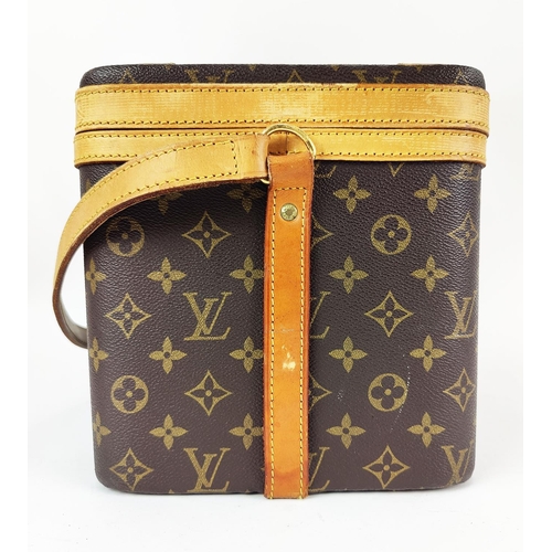 32 - LOUIS VUITTON VANITY CASE, hard sided monogram canvas with leather trim, 22cm H x 33cm x 23cm.