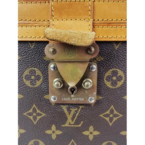 32 - LOUIS VUITTON VANITY CASE, hard sided monogram canvas with leather trim, 22cm H x 33cm x 23cm.