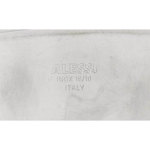 35 - ALESSI MEVASS ITALIAN STAINLESS STEEL SERVING TRAY, twin handled, 48cm diam.