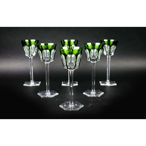 46 - A BACCARAT HARCOURT, set of six goblets, green stemmed glass bowls, 18cm H, complete with box.